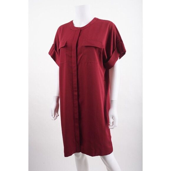 Trina Turk Womens Boyant Shirt Dress Sz 8 Maroon Red Short sleeved NWT NO BELT - Picture 3 of 6
